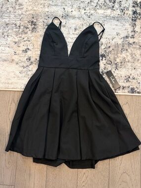 Lulu's Black Deep V Pleated Mini Dress